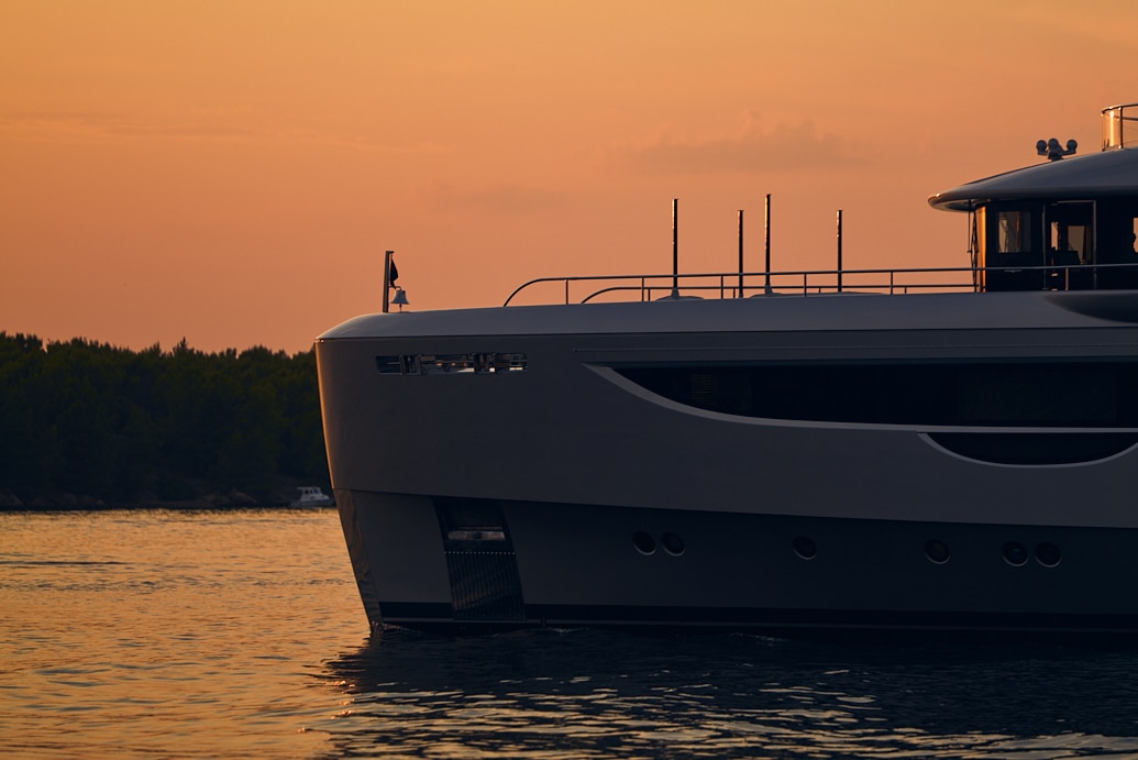 Luxury yacht at sunset